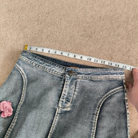 Vintage Y2K 2000s 90s Fairy Boho Embroidered Floral Lolita Jean Denim Skirt M - Picture 8 of 10